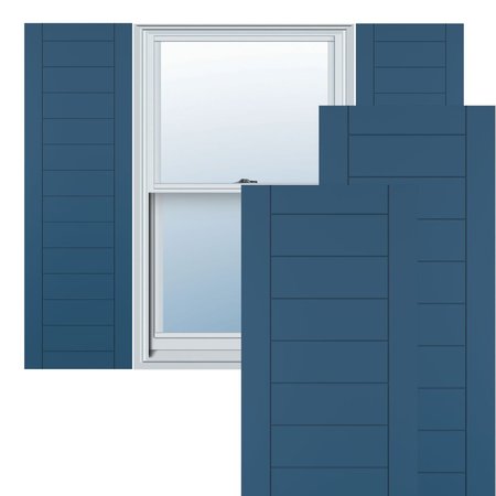 True Fit PVC Horizontal Slat Framed Modern Style Fixed Mount Shutters, Sojourn Blue, 15W X 52H